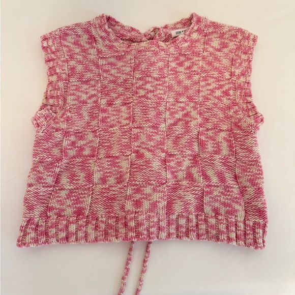 Steve Madden‎ Womens Size XS Cicillia Sweater Pink White Lace up Back Tank - Picture 5 of 10